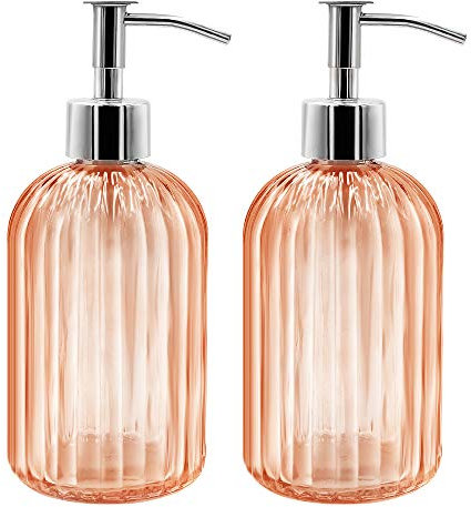 2er Pack Seifenspender Glas mit Pumpe, 400ml Flüssigseifenspender für Spülmittel, Shampoo und Lotion, Nachfüllbar Seifenspender für Küche, Bad, Waschküchem (Amber)