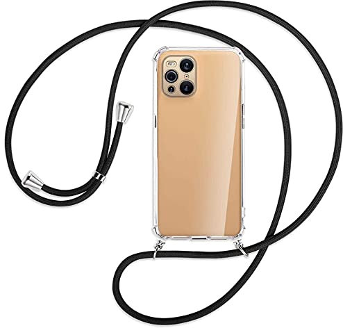 mtb more energy® Handykette kompatibel mit Oppo Find X3 Pro (6.7'') - schwarz - Smartphone Hülle zum Umhängen - Anti Shock Full TPU Case