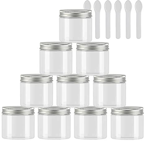 TIANZD 24 Pièces Vides Petit 50 ml Transparent Cosmétique Pot en Plastique avec Couvercle Argent 50 g Pots de Cosmétique Crème de Bouteille Contenant avec 6x Spatules