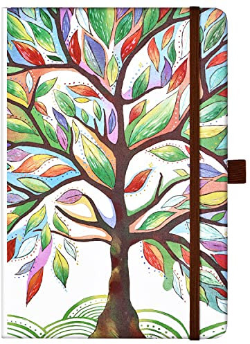 Artfan A5 Notebook - Hardcover Ruled Journal with Premium Thick Paper, 13.97 cm x 21.34 cm, Back Pocket + Bookmark + Round Corner Paper + Banded - Watercolor Tree