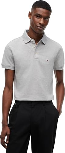 Tommy Hilfiger Men’s Short Sleeve 1985 Slim Fit Polo Shirt, Grey (Light Grey Heather), XXL