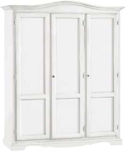 Marca. Design Armario Ropero Grande de Madera Blanco, Barra, Estantes y 3 Puertas - Dormitorio 158x56x197H cm, Modelo Sombrero Redondo - Made in Italy