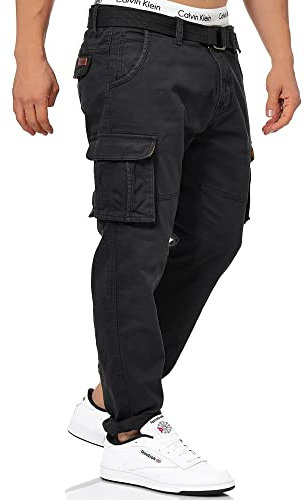 Indicode Hommes Mathen Cargo Pants | Pantalon Cargo composé à 98% de Coton. Ceinture Black L