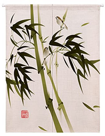 Oduo Noren Rideau de Porte Style Japonais Long Coton et Lin, Rideau Demi-Porte Imprimé de Chinoiserie, Tapisserie Rideau de Séparation de Cuisine de Restaurant (Bambou,85x150cm)