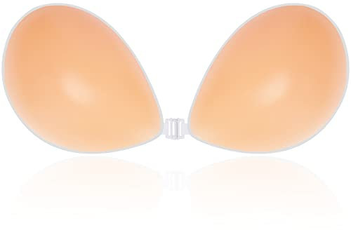 Niidor Adhesive Bra Strapless Sticky Invisible Push Up Silicone Bra Nipple Covers for Backless Dress Orange C Cup