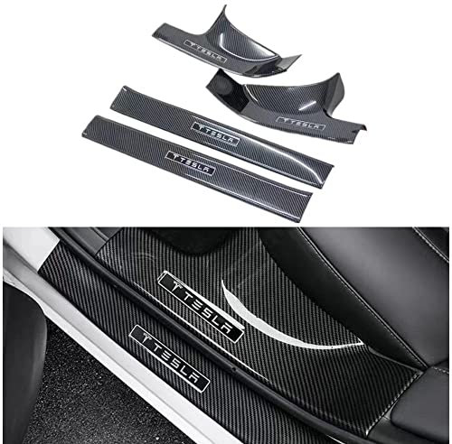 ENFILY 4Pcs Tesla Model 3 Door Sill Kick Plates Protector Carbon Fibre ABS Plastic Anti-Scratch 2018-2022, Non-Slip Auto Styling Decoration Welcome Pedal Accessories (M3 inner threshold)