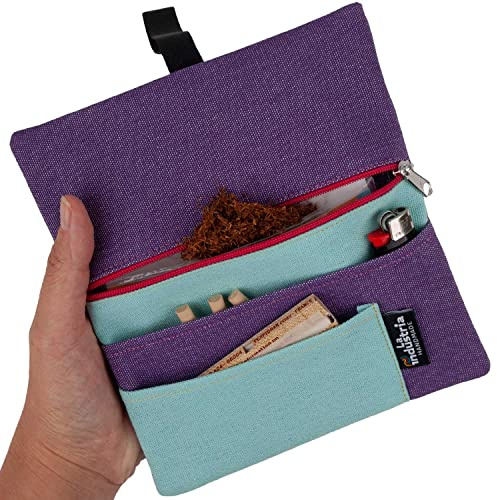 Blague à tabac à rouler hydrofuge - Pochette à tabac 30/50 g avec compartiments pour Feuilles, Filtres et Briquet (Lilac Roller)