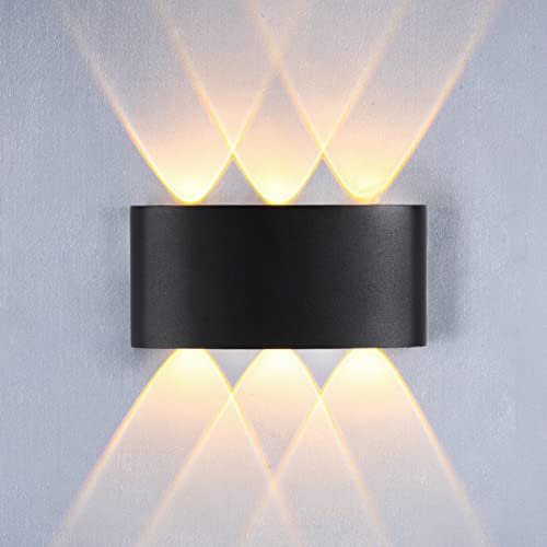 ZIKEY Aluminum Wandleuchte, 6W LED Wandlampe, Warmweiß 3000K, IP65 Wasserdicht Up und Down Wandleuchten für Wohnzimmer Schlafzimmmer Balkon Garten (Schwarz)