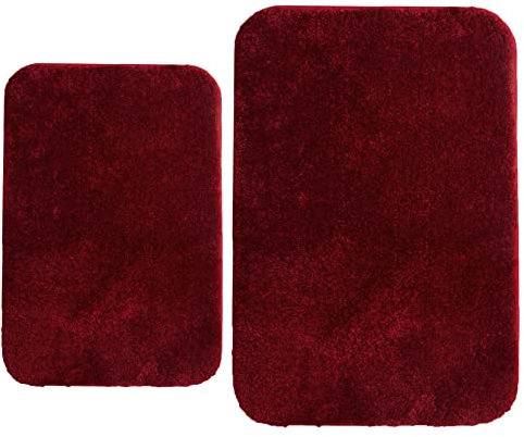 DSHXL 2-teiliges Badezimmerteppiche und -matten-Set, weiche Badematten für Badezimmer mit rutschfester Unterseite, maschinenwaschbar, saugfähig, Mikrofaser, Weinrot, 40,6 x 61 cm plus 50,8 x 81,3 cm