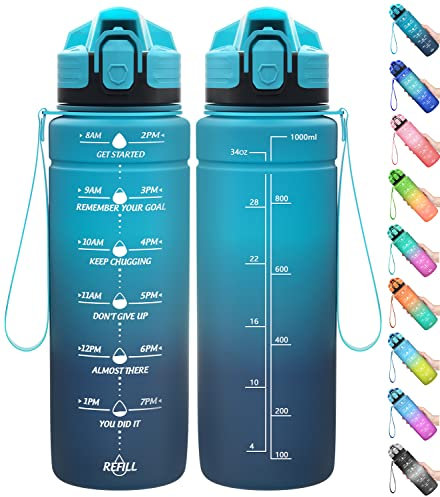 Coolfel Sport Trinkflasche 2l, 1,5l, 1l, 700ml, 500ml Trinkflasche Kinder Auslaufsicher, Motivierende Wasserflasche mit Zeitmarkierung Bpa Frei Tritan Trinkflasche für Mädchen, Junge, Schule, Gym
