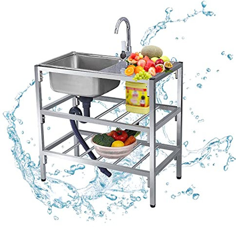 304edelstahl Spülbecken,Gewerbe Spülbecken, Mobiles Waschbecken Mit Warmwasser, Freistehendes Spüle Multifunktionswaschtisch Mit , Wandmontage-Handwaschbecken Für Restaurantküche Und Zuhause (Color :