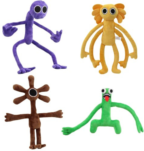 4PCS Rainbow Friends Plüsch,Rainbow Friends Plush,Rainbow Friends Kuscheltiere,für Kinder Party Halloween Weihnachten Thanksgiving(gelb+purple+grün+Braun)