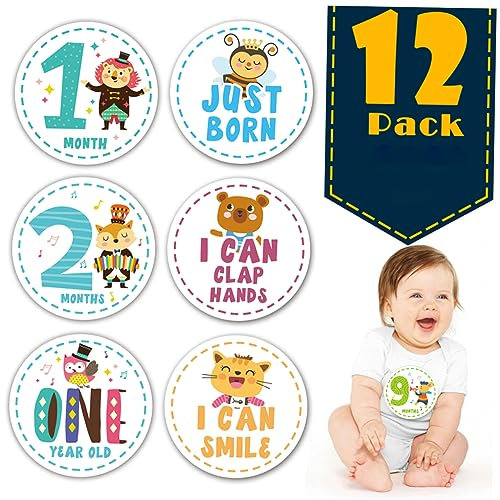 Toyvian 12-teiliges Set Monatliche Meilensteine aus Holz Namensschild Aus Holz Monatliches Meilenstein-etikett Säuglingsaufkleber Neugeborene Aufkleber Hölzern Bauch Aufkleber Baby