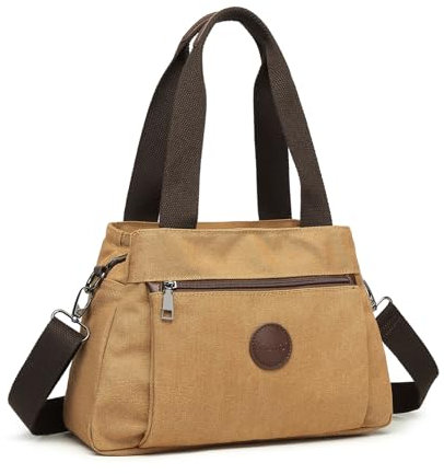 KONO Canvas Handtasche Damen Umhängetasche Hobo Schultertasche Vintage Crossbody Bag Casual Tasche Frauen Multifunktionale Henkeltasche für Täglich Einkaufen Reisen Schule Braun
