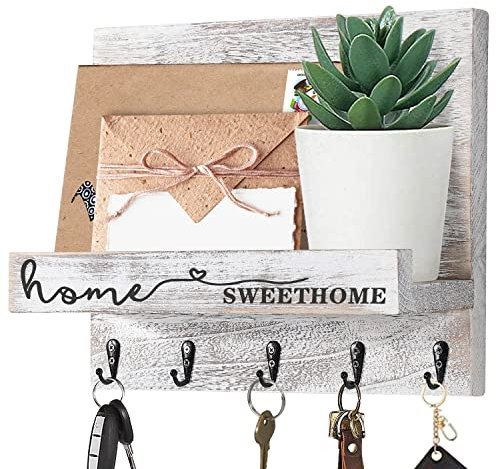 AOAOPQ Key Holder for Wall Decorative With Hooks - Sweet Home Key Rack Organizer for Entryway, Living Room, Kitchen - Wall Mail Holder, Antique White