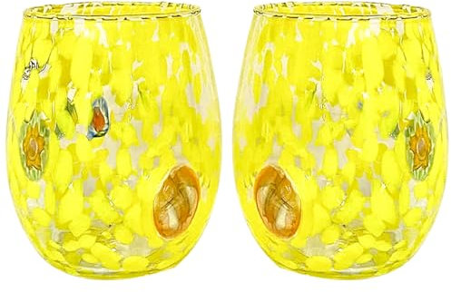 Gocce di Murano 2 Bicchieri Acqua Lavorati Secondo la Tradizione degli Artigiani di Murano, Bicchiere Soffiato e Lavorato a Mano 300 ml - Bicchieri Acqua Vetro Arcobaleno Pioggia