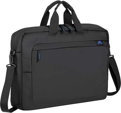 Rivacase Tasche für Notebooks bis 16 Zoll - 43 x 31,5 x 9 cm - kompakte, aber geräumige Laptoptasche mit gepolsterten Wänden, Schultertasche für Damen und Herren für Arbeit, Reisen, Uni, schwarz
