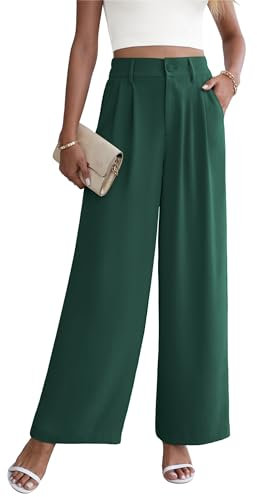 Yommay Damen Hose Elegante Lässig Baggy Sommerhose Leicht Bequem Business Hosen Anzughose mit Taschen,Armee-grün,3XL