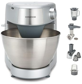 Kenwood KHC29A.X0SI Prospero+ Robot multifonction avec bol en inox 4,3L, 12 accessoires inclus, fouets, crochet, mixeur en verre, hachoir, presse-agrumes