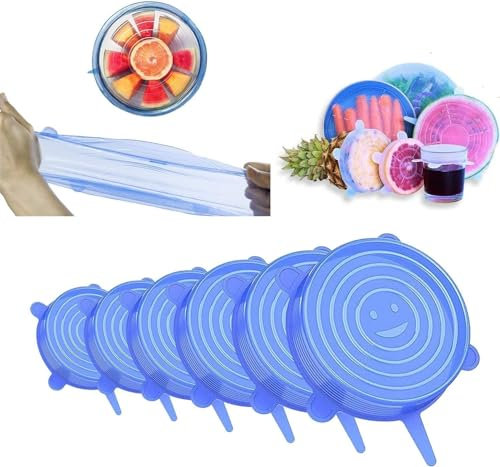 Couvercles extensibles en silicone, couvercles élastiques durables et écologiques, réutilisables, résistants à la chaleur, couvercles de différentes tailles pour les bols (bleu - 12 paquets)