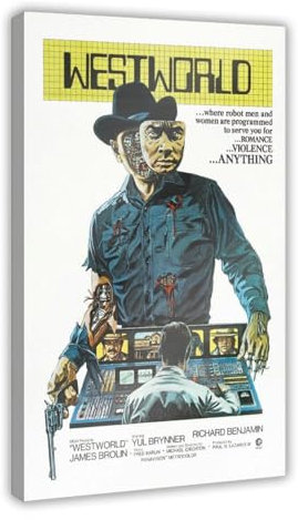 Westworld Yul Brynner Filmposter auf Leinwand, Wandkunst, Dekordruck, Bild Gemälde für Wohnzimmer, Schlafzimmer, Dekoration, Rahmen-Stil, 20 x 30 cm