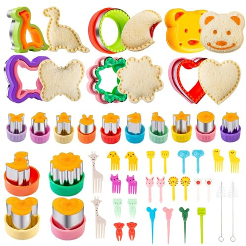 Juego de 48 cortadores de galletas, Cortadoras de pan y verduras para niños, cortadoras de pan para niños, kits de cortadoras de sándwiches, sushi, frutas, pasteles, accesorios para galletas