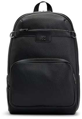 HUGO Herren Nesh Backpack Rucksack aus genarbtem Kunstleder mit Stack-Logo Schwarz Stck