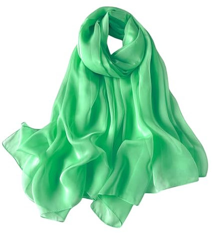 Lina & Lily Foulard en mousseline de soie froissée pour femme - Printemps été - Transparente - Soyeux et léger, Vert, taille unique