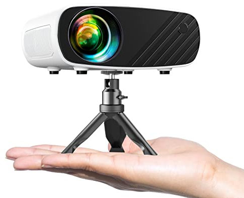 Videoprojecteur Mini Projecteur Portable 1080P - 14000Lux Full HD Videoprojecteur Portable avec Trépied Protection, Videoprojecteur 4k Compatible Android/iOS/Windows/TV Stick/HDMI/USB