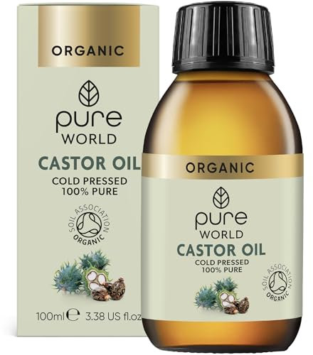 Pure World Natural Organic Castor Oil 100ml Premium Quality Cold & Fresh Press Glass Bottle Hexane Free For Hair, Skin - Ideal for Moisturizing, Conditioning, and eyelashes & Eyebrows, Food Grade