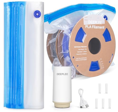DEEPLEE Filament Vakuum Aufbewahrungsbeutel Kit, 30 Stück 3D-Druck Filament Vakuum Versiegelte Beutel mit Elektrischer USB-Pumpe, Feuchtigkeits und staubbeständig, 13.4 * 11.8 Zoll