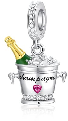 Alstiva Champagnerkühler Charm-Anhänger 925 Sterling Silber 5A Zirkonia Charm Anhänger für Armband Charm Bead Pendant für Europäische Armbänder Halsketten Schmuck Geschenk für Damen Frauen