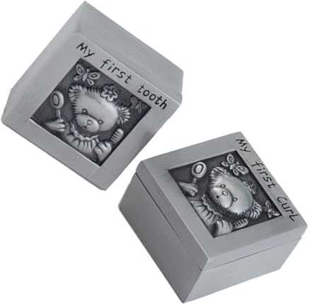Caja para Dientes de Leche Infantil Diseño de Oso en Aleación Plata | Cofre Cuadrado Conmemorativo, para Guardar Cabello Fetal y Recuerdos del Ñiño