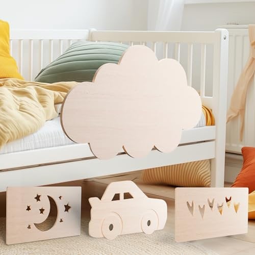 zovis Holz-Rausfallschutz für Kinderbetten - Sicherheit im Schlaf, Absturzsicherung, Bettschutz, Verschiedene Designs, universal, einfache Montage | Wolke (Natur)