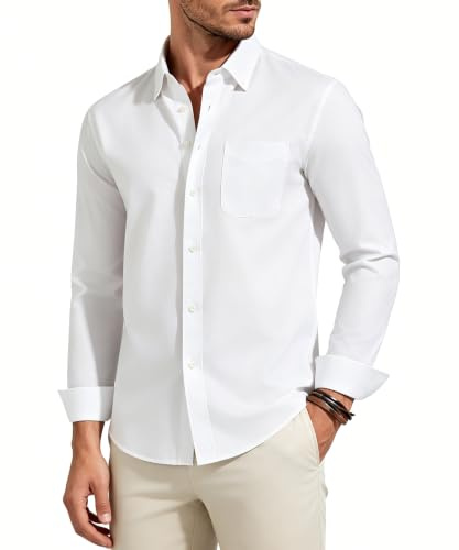 Casey Kevin Camicia Uomo Oxford Maniche Lunghe Colletto con Bottoni Casual Cotone Camicie con Tasche Regular Fit