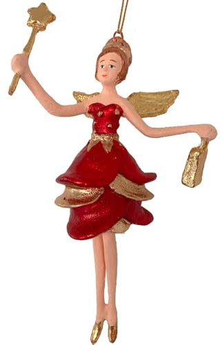 Engel Weihnachten Baumschmuck Figur Deko Hänger Christbaumschmuck Ornament 15 cm (rot mit Tasche und Stern)