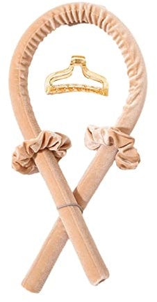 Heatless Curling Rod Headband Foam Iron Curler Ribbon Set, Silk Hair Rollers for Long Hair, No Heat Soft Curls, Portable DIY Tools for Women, Girls - Great - Beige