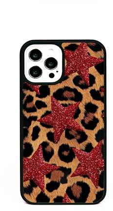 Red Glitter Stars Star Leopard Animal Print Phone Case/Cover Compatible with iPhone 7 Plus / 8 Plus Rubber