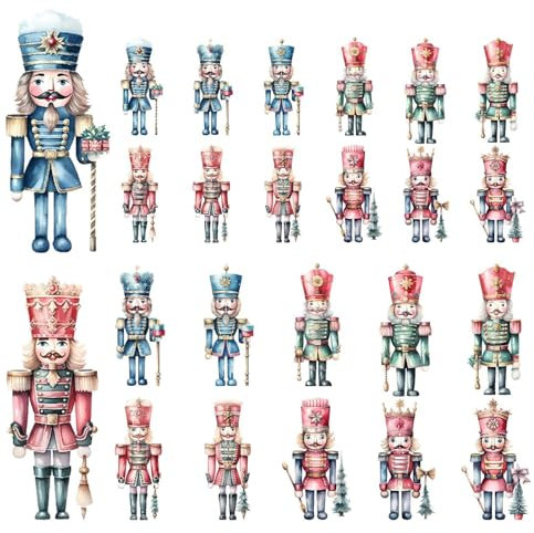 Nussknacker-Ornamente, Weihnachtsbaumschmuck, Nussknacker-Dekoration, Nussknacker-Charakter-Ornamente, Urlaubsparty-Zubehör, hängende Weihnachtsdekoration, Weihnachts-Holzornament, 8 x 3,2 cm, 24