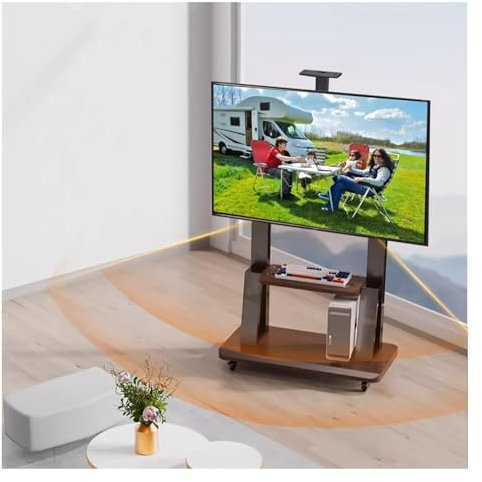 Rolling TV Cart, Mobile TV Stand on Wheels, Heavy Duty Rolling Portable Tv Cart Stand with Wheels 32-75 Inch Flat Screen, Floor Standing TV Cart Trolley with Mount(Black)