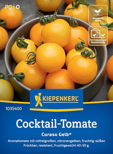 Kiepenkerl Cocktail-Tomatensamen Curaso Gelb® 1035400 – Aromatomate - zitronengelb - fruchtig- süß - resistente Sorte - Saatgut, Samen Gemüse, Gemüsepflanzen
