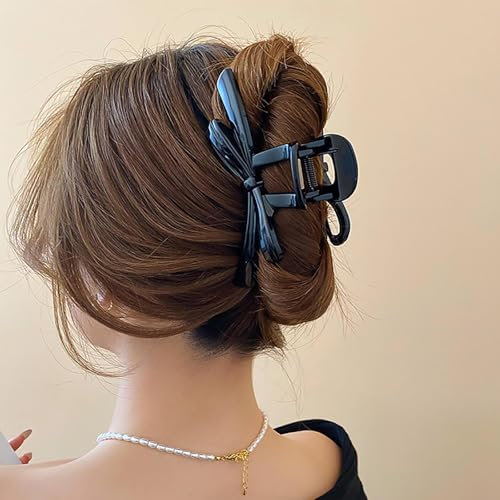 Inateannal grandes pinces à cheveux grande griffe arc pinces à cheveux en plastique noir griffe de cheveux épais bouclés pince à cheveux arc forte tenue griffe de cheveux accessoires de cheveux
