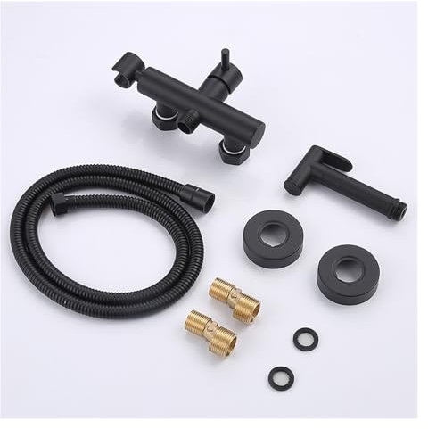 Nero Bidet Spruzzatore WC Rubinetto Portatile A Muro Miscelatore per Acqua Calda e Fredda In Ottone con Tubo Bagno Cucina Essenziale