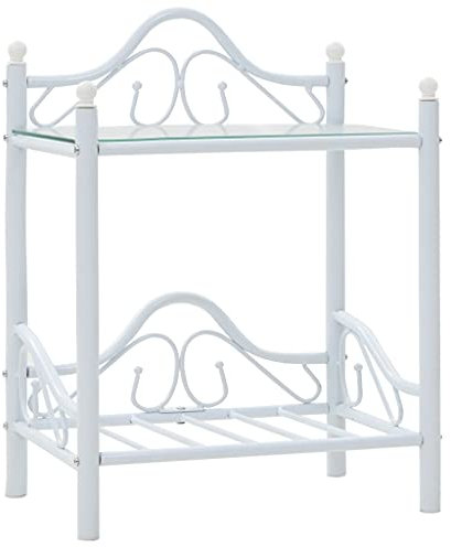 Lauuoeriau Table de chevet en acier et verre trempé 45 x 30,5 x 60 cm Blanc