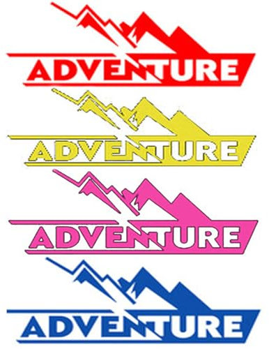 Gobfar Adesivi Adventure Valigie Moto Trail off Road Sport, 4 Pezzi, Rosso Giallo Rosa Blu, Vinile Moderno colorato avventura montagna, Adesivi per Auto o Moto