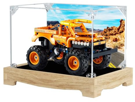 Figuren-Displaybox für LE-GO für 42135 Monstter Jam El To-ro Lo-co Acryl, staubdicht, transparent, benutzerdefinierte Vitrine (kein Modell) (Hintergrund A+Log)