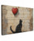 MuchoWow© Bilder Groß 140x90 cm XXL Wohnzimmer Deko Modern Wandbild Kunstdruck auf Leinwand Bild Schlafzimmer über Bett Room Decor Geschenke Street art - Katze - Ballon - Graffiti - Banksy