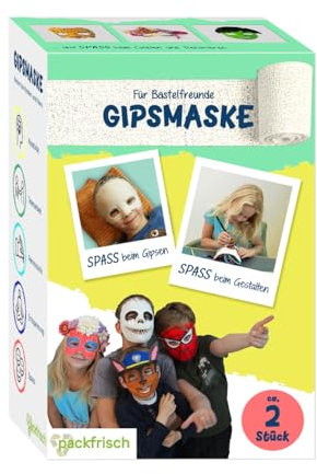 Gipsmasken Set für Kinder zum basteln und gestalten 4 Gipsbinden, Vaseline, Gummilitze und Anleitung zur Erstellung einer Gipsmaske, Gipsabdruck vom Gesicht. Kindergeburtstag, Geburtstagsgeschenk