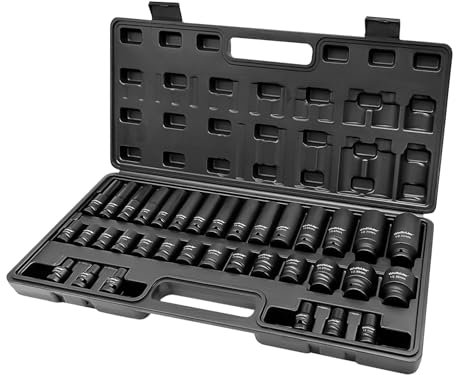 WinHolder 35Peices 6 Point Deep Impact Socket Set 1/2 Inch Metric 8mm-32mm/8PCS Impact Socket Adaptor Set 1/4 3/8 1/2 3/4 Step Up/Down Reducer (35pcs Black Case)