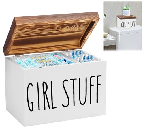 Binden Aufbewahrung Badezimmer, 2 Fächer Tamponhalter für Badezimmer Tampon Aufbewahrung Bad mit Deckel Box für Slipeinlagen Holz Aufbewahrungsbox Hygieneartikel, für Mädchen, Frauen, Damen (Weiß)